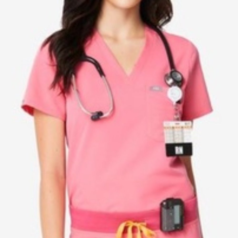 FIGS Neon Pink Catalina One-Pocket Scrub Top